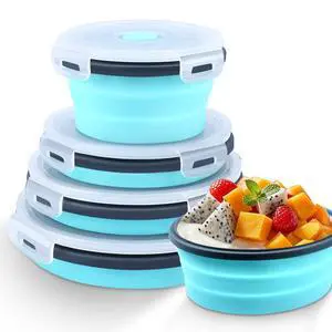 Collapsible Food Storage Containers with Lid & Air Vent, 4 Pack Round Foldable Collapsible Storage Containers Sets, Lunch Bowls for Camping, Travel, Microwave Freezer Dishwasher Safe Collapsible Food Storage Containers with Lid & Air Vent, 4 Pack Round Foldable Collapsible Storage Containers Sets, Lunch Bowls for Camping, Travel, Microwave Freezer Dishwasher Safe