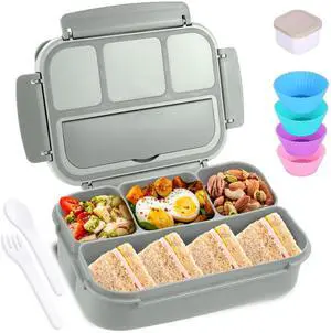 Bento Box Adult Lunch Box, Lunch Containers for Kids Girls Boys with 4 Compartments, Lunchable Food Container with Utensils, Sauce Jar, Muffin Liners, 40 Oz/5 Cup, Microwave & Dishwasher Safe, Gray Bento Box Adult Lunch Box, Lunch Containers for Kids Girls Boys with 4 Compartments, Lunchable Food Container with Utensils, Sauce Jar, Muffin Liners, 40 Oz/5 Cup, Microwave & Dishwasher Safe, Gray