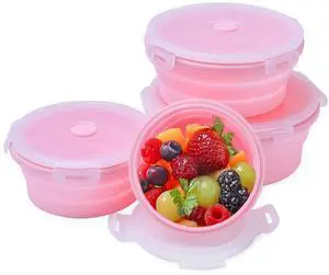 Collapsible Food Storage Containers Set, 4 Pack Round Silicone Collapsible Bowls with Lids, Silicone Lunch Container, Foldable Food Bowl for Kitchen & Camping Containers 4 Sizes Collapsible Food Storage Containers Set, 4 Pack Round Silicone Collapsible Bowls with Lids, Silicone Lunch Container, Foldable Food Bowl for Kitchen & Camping Containers 4 Sizes