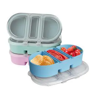 Silicone Snack Containers 3 Compartments Reusable Snackle Box with Lids Portable Food Storage for Picnic Lunch Office Gym School BPA-Free & Dishwasher Safe (Pink/Blue/Green) Silicone Snack Containers 3 Compartments Reusable Snackle Box with Lids Portable Food Storage for Picnic Lunch Office Gym School BPA-Free & Dishwasher Safe (Pink/Blue/Green)