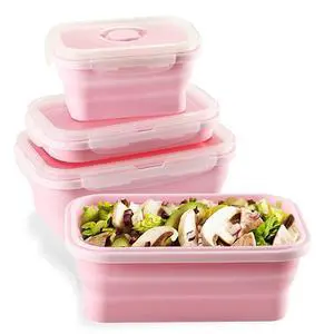 Set of 3 Collapsible Silicone Food Storage Container, Leftover Meal box For Kitchen, Bento Lunch Boxes, BPA Free, Microwave, Dishwasher and Freezer Safe, Foldable Thin box Design (Pink) Set of 3 Collapsible Silicone Food Storage Container, Leftover Meal box For Kitchen, Bento Lunch Boxes, BPA Free, Microwave, Dishwasher and Freezer Safe, Foldable Thin box Design (Pink)
