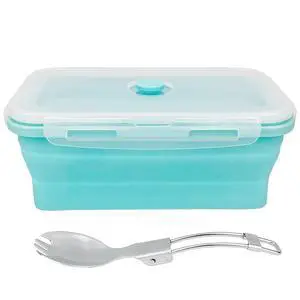 Large Collapsible Camping Food Containers, 1200ml Silicone Lunch Container, Microwave Safe Reusable Meal Prep Container For Indoor&Outdoor Kitchen With Foldable Spoon, Blue Large Collapsible Camping Food Containers, 1200ml Silicone Lunch Container, Microwave Safe Reusable Meal Prep Container For Indoor&Outdoor Kitchen With Foldable Spoon, Blue
