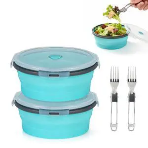 Collapsible Silicone Camping Bowl with Airtight Lid, 2-Pack1200ml/42oz, Foldable Bowl for Travel, RV, Leakproof Food Storage, Microwave & Fridge Safe, Includes Stainless Steel Fork Collapsible Silicone Camping Bowl with Airtight Lid, 2-Pack1200ml/42oz, Foldable Bowl for Travel, RV, Leakproof Food Storage, Microwave & Fridge Safe, Includes Stainless Steel Fork