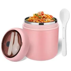 16oz Insulated Thermo Food Container for Hot Food - Leak-Proof Stainless Steel Kids Thermo for with Wide Mouth & Foldable Spoon, Suitable for Hot & Cold Foods, Lunches, Soups, Travel (Pink) 16oz Insulated Thermo Food Container for Hot Food - Leak-Proof Stainless Steel Kids Thermo for with Wide Mouth & Foldable Spoon, Suitable for Hot & Cold Foods, Lunches, Soups, Travel (Pink)
