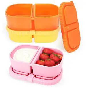 3 Pcs Reusable Silicone Snack Containers with Lids 2 Compartment Snackle Box Container for Kids Adults Portable Sauce Containers Small Food Storage Box for Dressing School Office Travel Picnic 3 Pcs Reusable Silicone Snack Containers with Lids 2 Compartment Snackle Box Container for Kids Adults Portable Sauce Containers Small Food Storage Box for Dressing School Office Travel Picnic