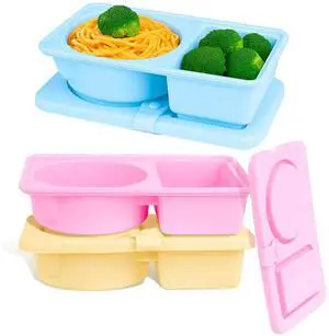 3Pack Silicone Reusable Snack Containers with Lids,Double Compartment Leak-Proof Bento Boxes for Sauce, Condiments, Snack, Portable Mini Food Storage Container for Travel, Office, Picnic (3 Color) 3Pack Silicone Reusable Snack Containers with Lids,Double Compartment Leak-Proof Bento Boxes for Sauce, Condiments, Snack, Portable Mini Food Storage Container for Travel, Office, Picnic (3 Color)