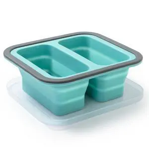 Mint Green Folding Silicone Food Storage Box With Lid, Heat Resistant For Home Travel Kitchen Use Mint Green Folding Silicone Food Storage Box With Lid, Heat Resistant For Home Travel Kitchen Use