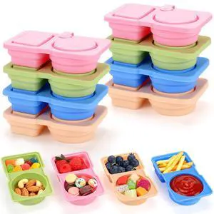 8 Pack Silicone Reusable Snack Containers with Lids - Mini Containers 2 Compartments, Portable Silicone Food Storage Box - for Kids& Adults, BPA-Free & Leakproof, Small for Snacks,School,Office,Picnic 8 Pack Silicone Reusable Snack Containers with Lids - Mini Containers 2 Compartments, Portable Silicone Food Storage Box - for Kids& Adults, BPA-Free & Leakproof, Small for Snacks,School,Office,Picnic