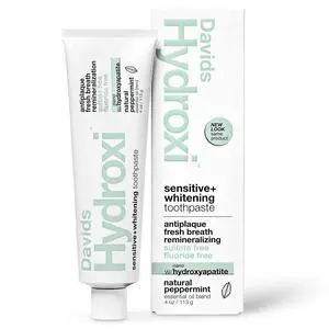 Davids Hydroxi Fluoride Free Nano Hydroxyapatite Toothpaste for Remineralizing, Sensitive Support, Whitening, Antiplaque, SLS Free, Natural Peppermint, 4oz, Made in USA Davids Hydroxi Fluoride Free Nano Hydroxyapatite Toothpaste for Remineralizing, Sensitive Support, Whitening, Antiplaque, SLS Free, Natural Peppermint, 4oz, Made in USA