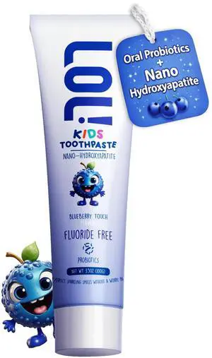 Kids Toothpaste No Fluoride, Fluoride Free Toothpaste Kids, Nano Hydroxyapatite Toothpaste with Probiotics & Xylitol, Remineralizing, Natural Plant-Based Foam, Blueberry Flavor Kids Toothpaste No Fluoride, Fluoride Free Toothpaste Kids, Nano Hydroxyapatite Toothpaste with Probiotics & Xylitol, Remineralizing, Natural Plant-Based Foam, Blueberry Flavor