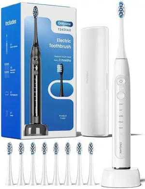 Electric Toothbrush for Adults, Rechargeable Electric Toothbrush with 8 Brush Heads, Travel Case, Charging Base & Wireless Charging - 5 Modes with Smart Timer, White Electric Toothbrush for Adults, Rechargeable Electric Toothbrush with 8 Brush Heads, Travel Case, Charging Base & Wireless Charging - 5 Modes with Smart Timer, White
