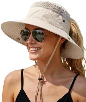 Sun Hats for Women with Ponytail Hole Hiking Summer Wide Brim Outdoor UV Protection Bucket Safari Hat Beige Sun Hats for Women with Ponytail Hole Hiking Summer Wide Brim Outdoor UV Protection Bucket Safari Hat Beige