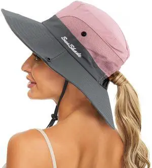 Women's Summer Sun-Hat Ponytail - Outdoor UV-Protection Mesh Wide Brim Foldable Hat with Ponytail Hole (Pink) Women's Summer Sun-Hat Ponytail - Outdoor UV-Protection Mesh Wide Brim Foldable Hat with Ponytail Hole (Pink)