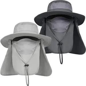 2 Pack Mens Outdoor Sun Hat with Face Neck Flap UV Protection for Fishing Hiking Garden (2 Pack-Dark GrayLight Gray) 2 Pack Mens Outdoor Sun Hat with Face Neck Flap UV Protection for Fishing Hiking Garden (2 Pack-Dark GrayLight Gray)