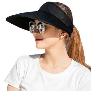 Sun Visor Hats Women Large Brim Summer UV Protection Beach Cap Black Sun Visor Hats Women Large Brim Summer UV Protection Beach Cap Black