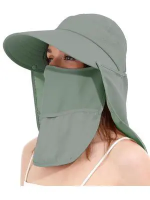 Women Sun Hats Detachable Wide Brim UV UPF 50+ Face Mask Visor with Neck Flap Hat for Summer Beach(Green) Women Sun Hats Detachable Wide Brim UV UPF 50+ Face Mask Visor with Neck Flap Hat for Summer Beach(Green)