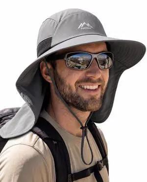 Sun Hats for Men Women Fishing Hat with Neck Flap Chin Strap UPF 80+ Wide Brim Hiking Safari Summer Hats Dark Grey Sun Hats for Men Women Fishing Hat with Neck Flap Chin Strap UPF 80+ Wide Brim Hiking Safari Summer Hats Dark Grey