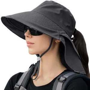 Womens Sun Hat UPF 50+ Wide Brim and Ponytail Hole, Hiking Safari Hat with Neck Flap (Dark Grey) Womens Sun Hat UPF 50+ Wide Brim and Ponytail Hole, Hiking Safari Hat with Neck Flap (Dark Grey)