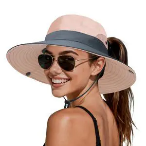 Sun Beach Hats for Women Men UV Protection Wide Brim Foldable Fishing Sun Bucket Hat Outdoor Essentials Pink/Grey (Ponytail) Sun Beach Hats for Women Men UV Protection Wide Brim Foldable Fishing Sun Bucket Hat Outdoor Essentials Pink/Grey (Ponytail)