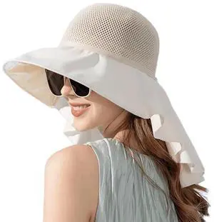 Womens Breathable Mesh Quick-Dry UPF 50+ Sun-Hat with Neck Flap Wide-Brim Beach-Cap for Fishing Hiking Camping Beige Womens Breathable Mesh Quick-Dry UPF 50+ Sun-Hat with Neck Flap Wide-Brim Beach-Cap for Fishing Hiking Camping Beige