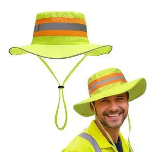 Reflective Sun Hat Mesh Work Safety Boonie Hat UPF50+ Wide Brim Bucket Cap for Outdoor Hiking Men Women Reflective Sun Hat Mesh Work Safety Boonie Hat UPF50+ Wide Brim Bucket Cap for Outdoor Hiking Men Women