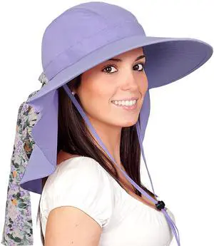 UPF 50+ Women's Wide Brim Sun Hat Lightweight Foldable with Detachable Scarf & Neck Cover, UV Protection for Hiking, Beach, Gardening Purple UPF 50+ Women's Wide Brim Sun Hat Lightweight Foldable with Detachable Scarf & Neck Cover, UV Protection for Hiking, Beach, Gardening Purple