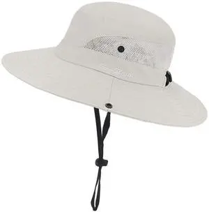 Womens Summer Sun-Hat Outdoor UV Protection Fishing Hat Wide Brim Foldable-Beach-Bucket-Hat with Ponytail-Hole Beige Womens Summer Sun-Hat Outdoor UV Protection Fishing Hat Wide Brim Foldable-Beach-Bucket-Hat with Ponytail-Hole Beige