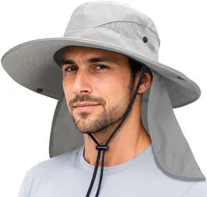 Sun Bucket Hats for Men Women Fishing Hat UV Protection Wide Brim Beach Safari Hiking Hat Lightgrey (with Neck Flap) Sun Bucket Hats for Men Women Fishing Hat UV Protection Wide Brim Beach Safari Hiking Hat Lightgrey (with Neck Flap)