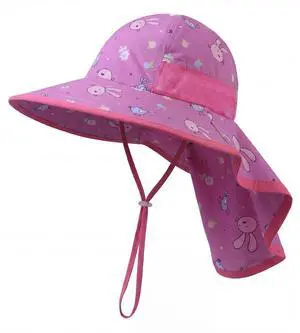 Kids Sun Hat UPF50+ Sun Protection Bucket Hat Toddler Summer Travel Beach Play Hats with Neck Flap for Girl Ages 3~10 (DarkPink-Rabbit) Kids Sun Hat UPF50+ Sun Protection Bucket Hat Toddler Summer Travel Beach Play Hats with Neck Flap for Girl Ages 3~10 (DarkPink-Rabbit)