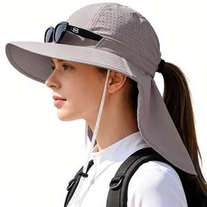 Womens Ponytail Sun Hat Wide Brim Quick Drying Mesh Hat with Neck Flap Summer Outdoor UV UPF50+ Protection Hats for Fishing Hiking Gardening Light Grey Womens Ponytail Sun Hat Wide Brim Quick Drying Mesh Hat with Neck Flap Summer Outdoor UV UPF50+ Protection Hats for Fishing Hiking Gardening Light Grey