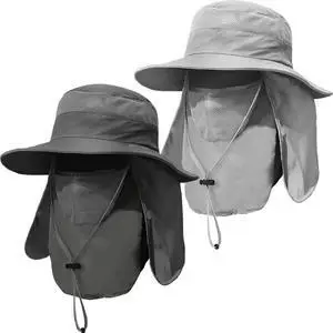 2 Pieces Men's Wide Brim Fishing Hat Outdoor UPF 50+ Sun Protection Removable Face and Neck Flap (Dark Grey & Light Grey) 2 Pieces Men's Wide Brim Fishing Hat Outdoor UPF 50+ Sun Protection Removable Face and Neck Flap (Dark Grey & Light Grey)