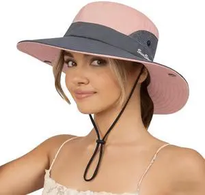 Sun Hat for Women Summer UV Protection Beach Hat Wide Brim Mesh Bucket Fishing Hat with Ponytail Hole Foldable Packable Hat Pink Sun Hat for Women Summer UV Protection Beach Hat Wide Brim Mesh Bucket Fishing Hat with Ponytail Hole Foldable Packable Hat Pink