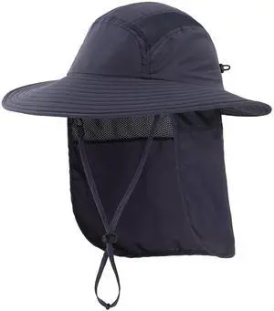 Mens UPF 50+ Sun Protection Cap Wide Brim Fishing Hat with Neck Flap (Ink) Mens UPF 50+ Sun Protection Cap Wide Brim Fishing Hat with Neck Flap (Ink)