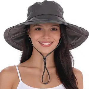 Women's UPF 50+ Waterproof Wide Brim Sun Bucket Hat with Ponytail Hole Women's UPF 50+ Waterproof Wide Brim Sun Bucket Hat with Ponytail Hole