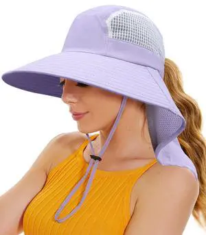 Sun Hats for Women UV Protection Wide Brim Beach Hats with Ponytail Hole with Neck Flap Waterproof for Hiking Fishing Gardening Travel Light Purple Sun Hats for Women UV Protection Wide Brim Beach Hats with Ponytail Hole with Neck Flap Waterproof for Hiking Fishing Gardening Travel Light Purple