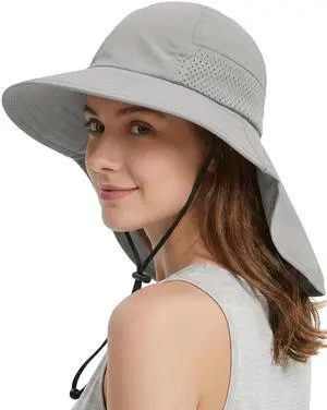 Sun Hat for Women with Neck FlapUPF 50+ Wide Brim Breathable Mesh Ventilated Fishing Hat Outdoor Foldable Beach Summer Hat (US, Alpha, One Size, Light Gray) Sun Hat for Women with Neck FlapUPF 50+ Wide Brim Breathable Mesh Ventilated Fishing Hat Outdoor Foldable Beach Summer Hat (US, Alpha, One Size, Light Gray)