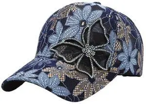 Bling Hat for Women Lace Butterfly Rhinestones Baseball Caps Hats Studded Trendy Sun Hat Sunscreen Bling Hat for Women Lace Butterfly Rhinestones Baseball Caps Hats Studded Trendy Sun Hat Sunscreen