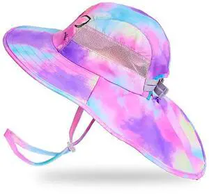 Kids Sun Hat UV Protection Summer Beach Play Hats Wide Brim Neck Flap for Girls Boys 2-9 Years, Purple Aqua Tie Dye Kids Sun Hat UV Protection Summer Beach Play Hats Wide Brim Neck Flap for Girls Boys 2-9 Years, Purple Aqua Tie Dye