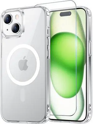 for iPhone 15 Case & iPhone 14 & iPhone 13 Case Clear with Screen Protector, Compatible with Magsafe, Anti-Yellowing, Military-Grade Protection, Shockproof Slim Magnetic Phone Case Cover for iPhone 15 Case & iPhone 14 & iPhone 13 Case Clear with Screen Protector, Compatible with Magsafe, Anti-Yellowing, Military-Grade Protection, Shockproof Slim Magnetic Phone Case Cover