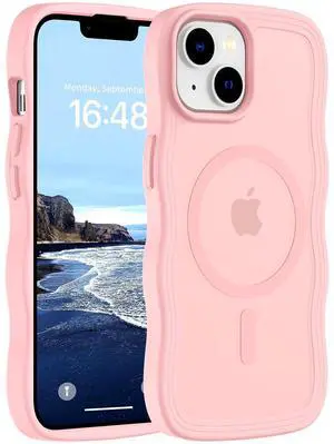 Magnetic for iPhone 13 & iPhone 14 Case, Compatible with MagSafe, Military Grade Dropproof Translucent Matte Back Cute Curly Wave Edge Slim Phone Case,Light Pink Magnetic for iPhone 13 & iPhone 14 Case, Compatible with MagSafe, Military Grade Dropproof Translucent Matte Back Cute Curly Wave Edge Slim Phone Case,Light Pink