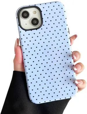 Compatible with iPhone 13/14 Case, Fashion Cute Polka Dot Pattern Aesthetic Design for Women, Soft TPU and Hard Back Shockproof Phone Case for iPhone 13/14 6.1 inch, Blue Compatible with iPhone 13/14 Case, Fashion Cute Polka Dot Pattern Aesthetic Design for Women, Soft TPU and Hard Back Shockproof Phone Case for iPhone 13/14 6.1 inch, Blue