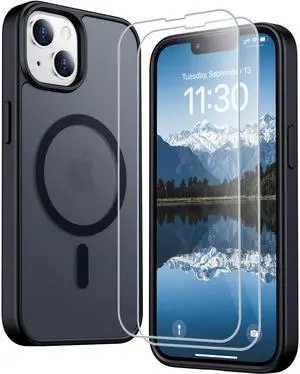 Magnetic for iPhone 13 Case/iPhone 14 Case, Translucent Matte Case with 2PCS Tempered Glass Screen Protector Slim Phone Case for iPhone 13/14 6.1'', Black Magnetic for iPhone 13 Case/iPhone 14 Case, Translucent Matte Case with 2PCS Tempered Glass Screen Protector Slim Phone Case for iPhone 13/14 6.1'', Black