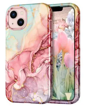 Compatible with iPhone 13 Case, Marble Pattern 3 in 1 Heavy Duty Shockproof Full Body Rugged Hard PC+Soft Silicone Drop Protective Girls Women Cover for iPhone 13 6.1 inch 2021, Rose Gold Compatible with iPhone 13 Case, Marble Pattern 3 in 1 Heavy Duty Shockproof Full Body Rugged Hard PC+Soft Silicone Drop Protective Girls Women Cover for iPhone 13 6.1 inch 2021, Rose Gold