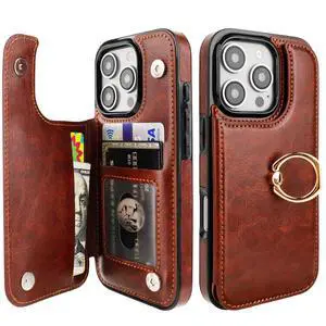 for iPhone 16 Pro Wallet Case with Card Holder, 360° Rotation Ring Kickstand RFID Blocking PU Leather Double Magnetic Clasp Shockproof Cover for Women and Girls 6.3 Inch (Brown) for iPhone 16 Pro Wallet Case with Card Holder, 360° Rotation Ring Kickstand RFID Blocking PU Leather Double Magnetic Clasp Shockproof Cover for Women and Girls 6.3 Inch (Brown)
