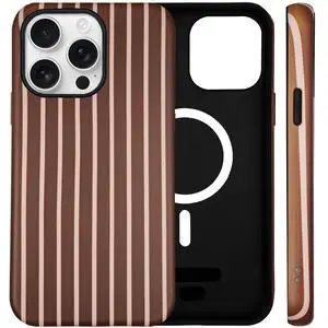for iPhone 13/14 Case Cute Striped Phone Case Compatible with MagSafe, Dual-Layer Shock Protection(Hard PC + Silicone) - Aesthetic Protective Phone Cover for Women Girl, Brown for iPhone 13/14 Case Cute Striped Phone Case Compatible with MagSafe, Dual-Layer Shock Protection(Hard PC + Silicone) - Aesthetic Protective Phone Cover for Women Girl, Brown