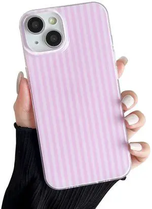 Compatible with iPhone 13/14 Case, Fashion Cute Striped Aesthetic Design for Women, Soft TPU Shockproof Phone Case for iPhone 13/14 6.1 inch, Pink Compatible with iPhone 13/14 Case, Fashion Cute Striped Aesthetic Design for Women, Soft TPU Shockproof Phone Case for iPhone 13/14 6.1 inch, Pink