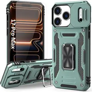 Case Compatible with iPhone17 Pro Max Phone Case with Stand & Camera Cover & HD Screen Protector, Dual-Layer Shockproof Military-Grade Drop Protection, for 17 Pro Max (Alpine Green) Case Compatible with iPhone17 Pro Max Phone Case with Stand & Camera Cover & HD Screen Protector, Dual-Layer Shockproof Military-Grade Drop Protection, for 17 Pro Max (Alpine Green)