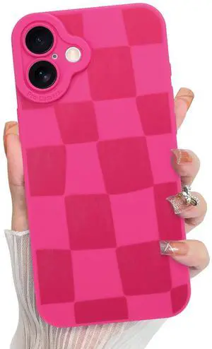 Compatible with iPhone 16 Case, Silicone Checkered Cute Pattern, Camera Protection Soft Slim Phone Case for Girls Women -Hot Pink Compatible with iPhone 16 Case, Silicone Checkered Cute Pattern, Camera Protection Soft Slim Phone Case for Girls Women -Hot Pink