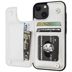 Compatible with iPhone 13 Wallet Case with Card Holder, PU Leather Kickstand Card Slots Case, Double Magnetic Clasp Durable Shockproof Cover 6.1 Inch(White) Compatible with iPhone 13 Wallet Case with Card Holder, PU Leather Kickstand Card Slots Case, Double Magnetic Clasp Durable Shockproof Cover 6.1 Inch(White)