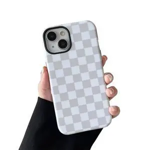 Compatible with iPhone 13/14 Case, Cute Aesthetic Fashion Colorful Checkered Cover for Women, Shockproof Slim Soft TPU and Hard PC Protective Phone Case - White Compatible with iPhone 13/14 Case, Cute Aesthetic Fashion Colorful Checkered Cover for Women, Shockproof Slim Soft TPU and Hard PC Protective Phone Case - White